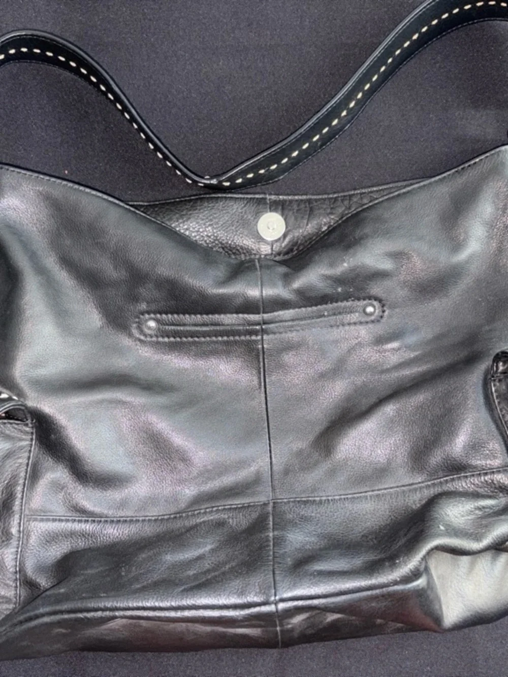 B Makowsky Shoulder Bag Black Leather Whipstitch Slouchy Hobo Medium